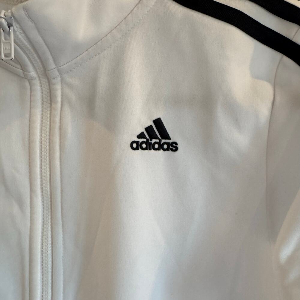 Adidas White Full Zip Track Jacket Black 3 Stripe XL 16 Athletic - Picture 3 of 6
